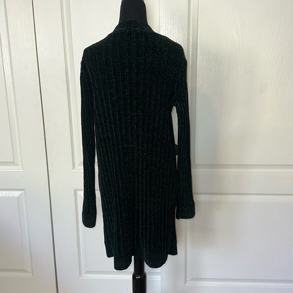 MATTY M DARK GREEN CHENILLE OPEN FRONT LONG CARDIGAN COZY - Picture 2 of 5